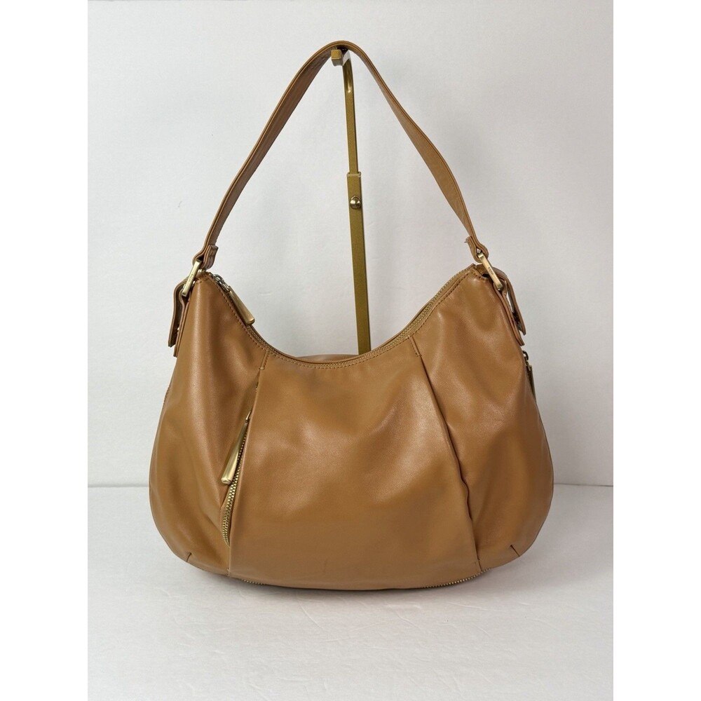 HOBO Women’s Tan Brown Genuine Leather Hobo Shoulder Bag Zip